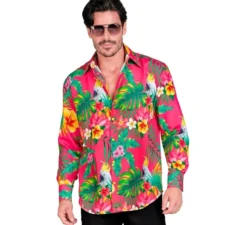 Camicia da uomo a maniche lunghe con stampa hawaiana di cacatua