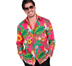 Camicia da uomo a maniche lunghe con stampa hawaiana di cacatua