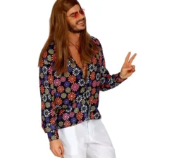Camicia da uomo con stampa floreale hippie anni '70