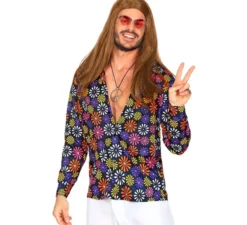 Camicia da uomo con stampa floreale hippie anni '70