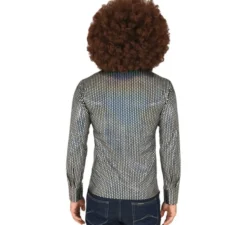 Camicia da uomo in stile disco anni '70 color argento