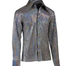 Camicia da uomo in stile disco anni '70 color argento