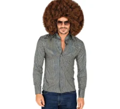 Camicia da uomo in stile disco anni '70 color argento