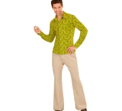 Camicia da uomo verde anni '70 in stile disco