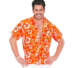 Camicia hawaiana a maniche corte con motivo floreale arancione da uomo