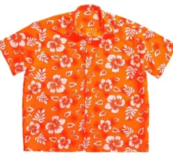 Camicia hawaiana a maniche corte con motivo floreale arancione da uomo