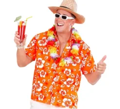 Camicia hawaiana a maniche corte con motivo floreale arancione da uomo