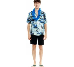 Camicia hawaiana da uomo con palme blu
