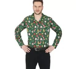 Camicia natalizia verde stampata da uomo