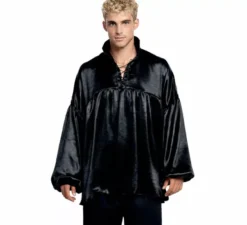 Camicia nera medievale o pirata per uomo