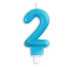 Candela di compleanno con glitter blu numero 2