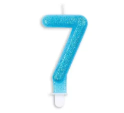 Candela di compleanno con glitter numero 7 blu