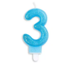 Candela di compleanno con glitter numero 3 blu