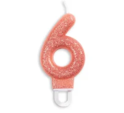 Candela di compleanno con glitter numero 6 in oro rosa