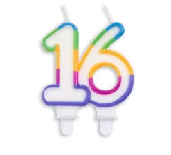 Candela di compleanno numero 16 multicolore
