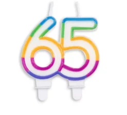 Candela di compleanno numero 65 multicolore