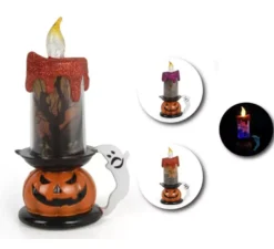Candela Halloween con base Zucca in modelli assortiti con luce misura 9,5x16,5 cm