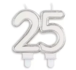 Candela in Argento per Compleanno, Anniversari e Matrimoni Numero 25 da 8 cm
