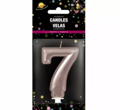 Candela Metallica Oro e Rosa Numero 7, 8 cm