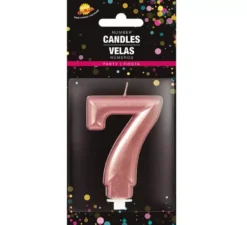Candela Metallica Oro e Rosa Numero 7, 8 cm