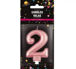 Candela Metallica Oro e Rosa Numero 2, 8 cm