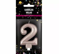 Candela Metallica Oro e Rosa Numero 2, 8 cm