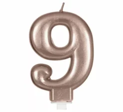 Candela Metallica Oro e Rosa Numero 9, 8 cm