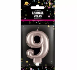 Candela Metallica Oro e Rosa Numero 9, 8 cm