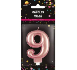 Candela Metallica Oro e Rosa Numero 9, 8 cm