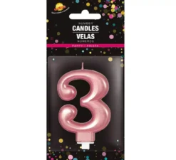Candela Metallica Oro e Rosa Numero 3, 8 cm