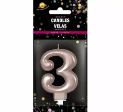 Candela Metallica Oro e Rosa Numero 3, 8 cm