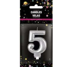 Candela metallizzata argento 8 cm n. 5
