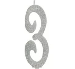Candela numero 3 in argento satinato, 12,5 cm