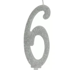 Candela numero 6 in argento satinato, 12,5 cm