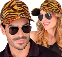 Cappellino con stampa animalier di tigre e paillettes