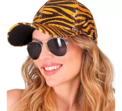 Cappellino con stampa animalier di tigre e paillettes
