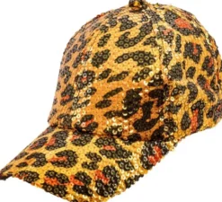 Cappellino con stampa animalier leopardata e paillettes
