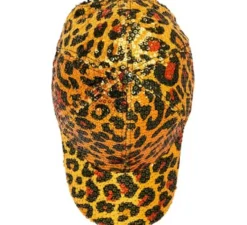 Cappellino con stampa animalier leopardata e paillettes