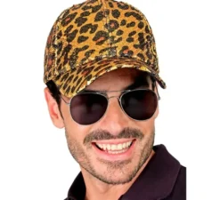 Cappellino con stampa animalier leopardata e paillettes