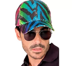 Cappellino con stampa animalier Rainbow Tiger e paillettes