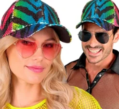 Cappellino con stampa animalier Rainbow Tiger e paillettes