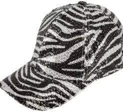 Cappellino con stampa animalier zebrata e paillettes