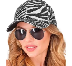 Cappellino con stampa animalier zebrata e paillettes