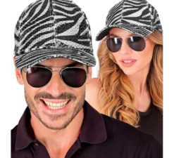 Cappellino con stampa animalier zebrata e paillettes
