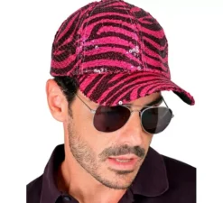 Cappellino con stampa animalier zebrata rosa e paillettes