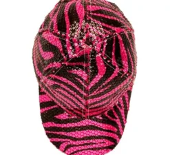 Cappellino con stampa animalier zebrata rosa e paillettes