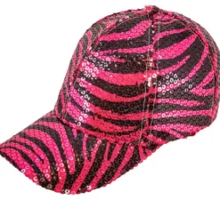 Cappellino con stampa animalier zebrata rosa e paillettes