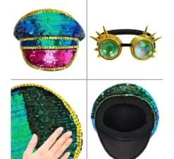 Cappellino da festival con occhiali Caleidos e paillettes multicolori