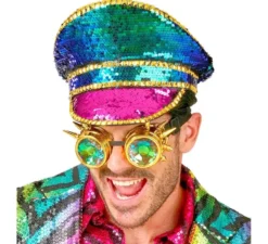 Cappellino da festival con occhiali Caleidos e paillettes multicolori
