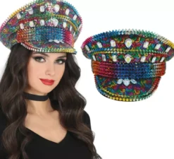 Cappellino da poliziotto arcobaleno per adulti con borchie
